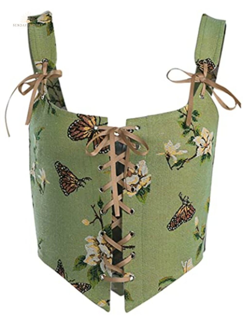 Women's Vintage Floral Grommet Lace Up Corset Bustier Cropped Top